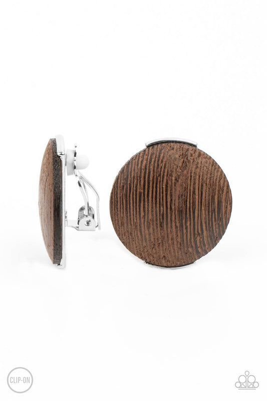 WOODWORK It - Brown Clip-On Earring